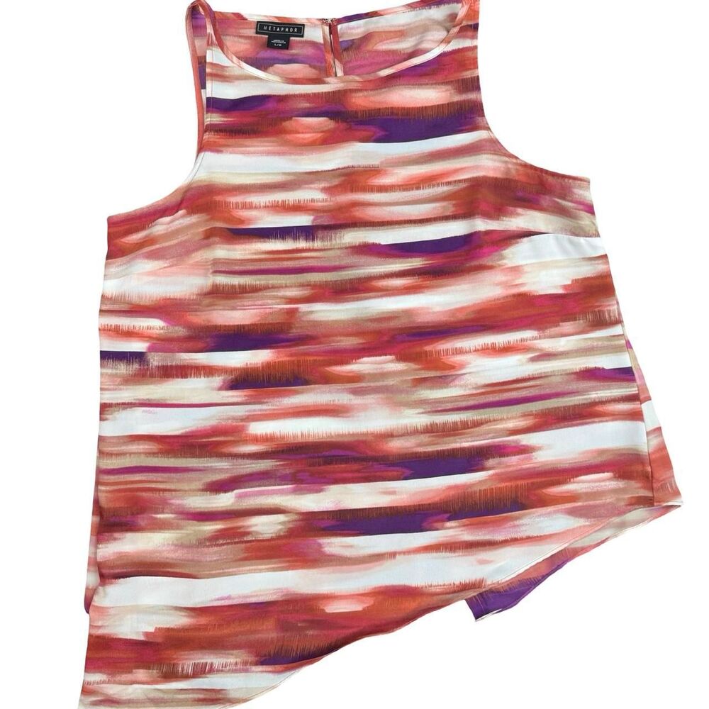 Metaphor Women's Large Asymetrical Multi Colored Split Back Tank
